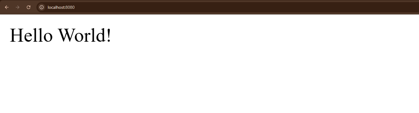 Web browser displaying 'Hello World!' text from the Node.js server