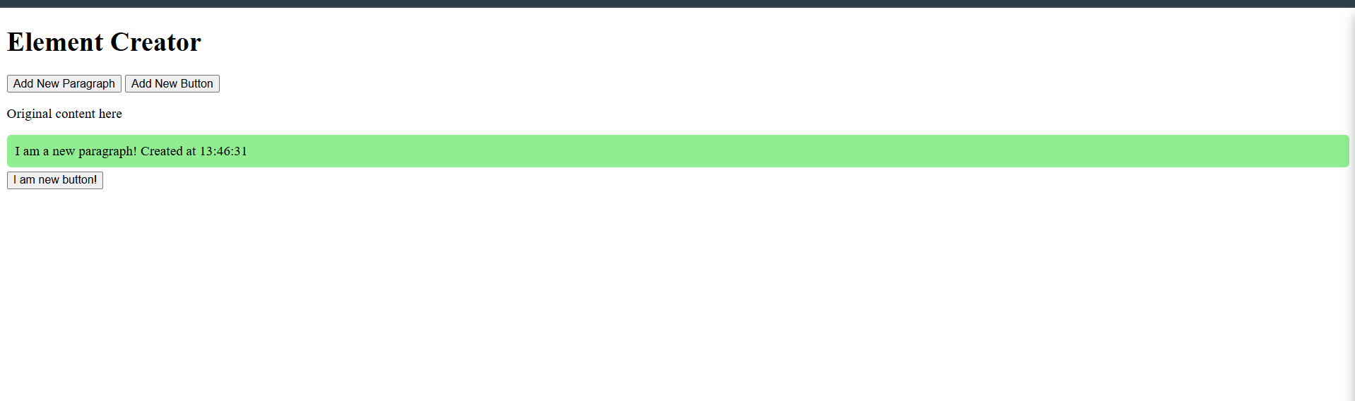 Element Creator HTML DOM Working Screenshot