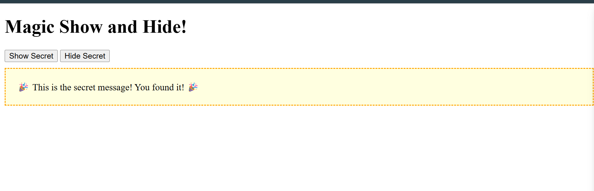 Show and Hide Things HTML DOM Working Screenshot