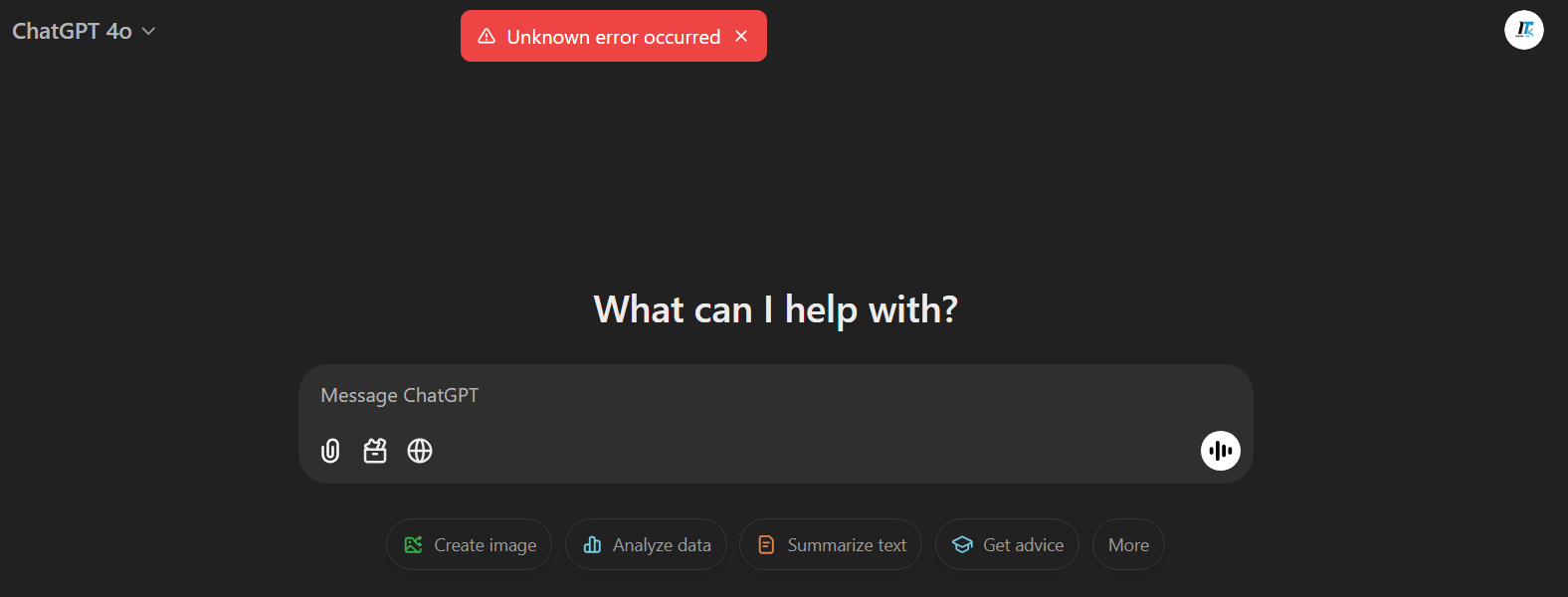 ChatGPT unknown error occurred