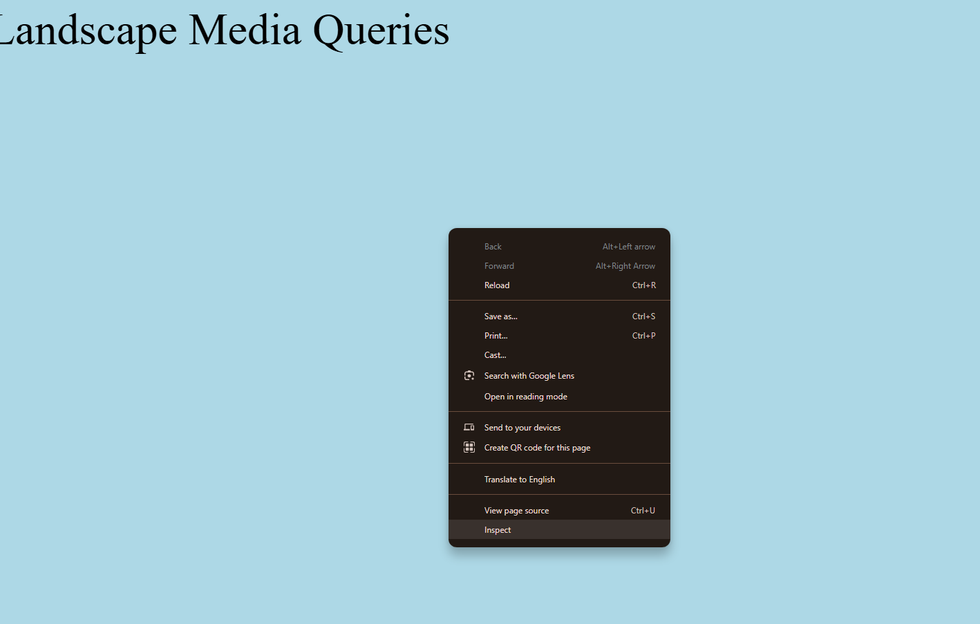 Right-Click to Inspect Webpage for Media Query Testing