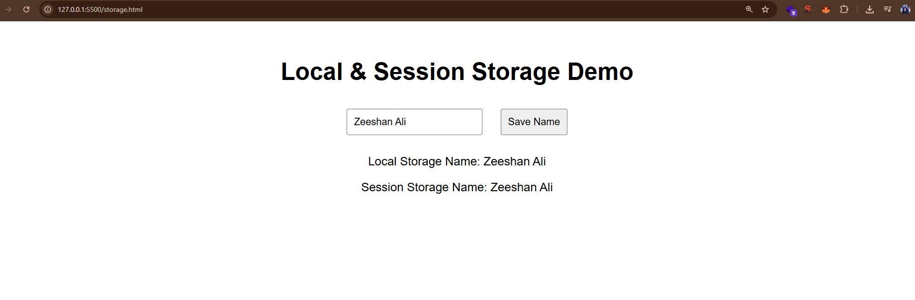 Saving Names with Storage Demo